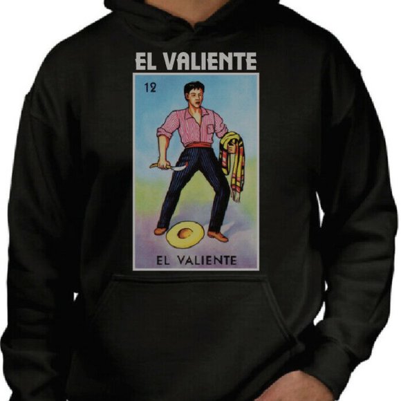 El Valiente Loteria Mexican Bingo Hooded  Celebration Brave Tee - Picture 1 of 3